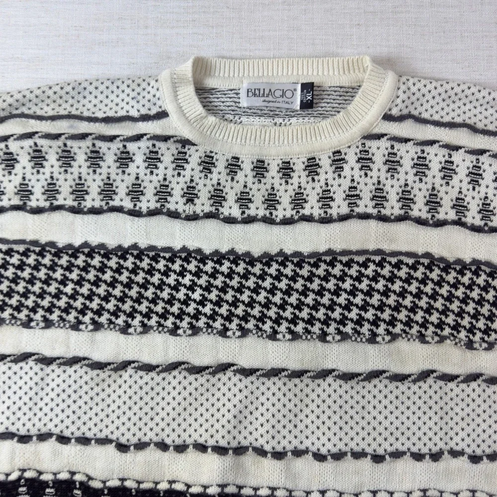Bellagio Mens XL Cotton Knit Sweater Multi Pattern Geometric Houndstooth Italy